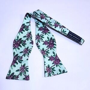 Lazyjack Press Blue Floral Adjustable 100% Silk Bow Tie